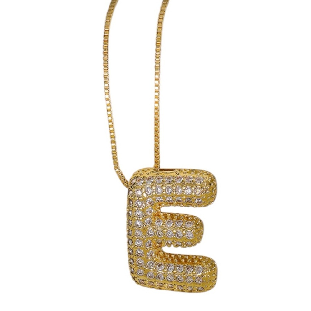 GOLD BOX CHAIN  “E” Necklace Stainless Steel 18K Gold Plated Pendant